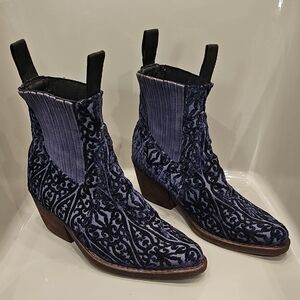 Jeffrey Campbell Frontier Navy Blue Velvet Cowboy Boots